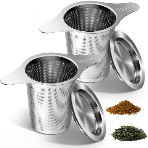 Yoassi Extra Fine 18/8 Stainless Steel Tea Infuser Mesh Strainer with Large Capacity & Perfect Size Double Handles for Hanging on Teapots, Mugs, Cups to Steep Loose Leaf Tea and Coffee (2 Pack) Yoassi Extra Fine 18/8 Stainless Steel Tea Infuser Mesh Strainer with Large Capacity & Perfect Size Double Handles for Hanging on Teapots, Mugs, Cups to Steep Loose Leaf Tea and Coffee (2 Pack)