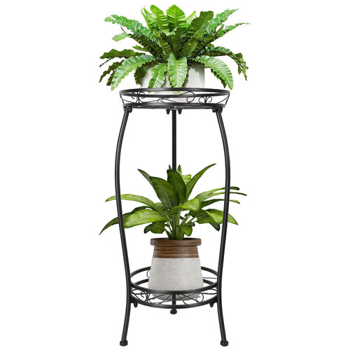 Plant Stand Indoor Outdoor 2 Tier Metal Plant Shelf for Plants Multiple Flower Pot Holder Potted Rustproof Iron Round Supports Planter Rack for Corner Living Room Garden Balcony Patio