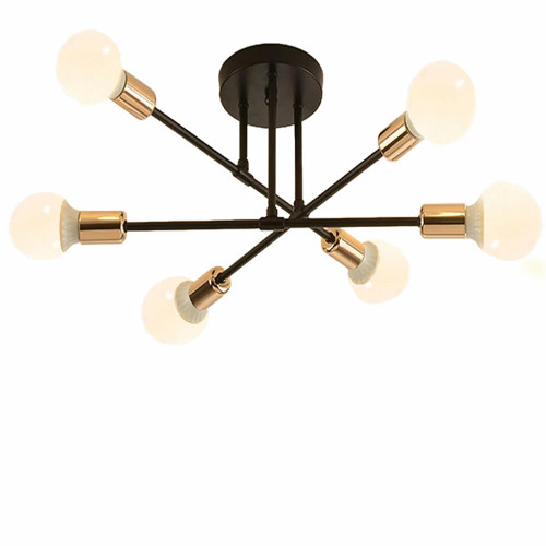 Semi Flush Mount Ceiling Light Fixture, Modern Sputnik Chandelier, 6 Lights Modern Sputnik Chandelier Ceiling Lamp with E26 Bulb Base, Light Fixtures Ceiling Mount for Living Room (Black and Gold)