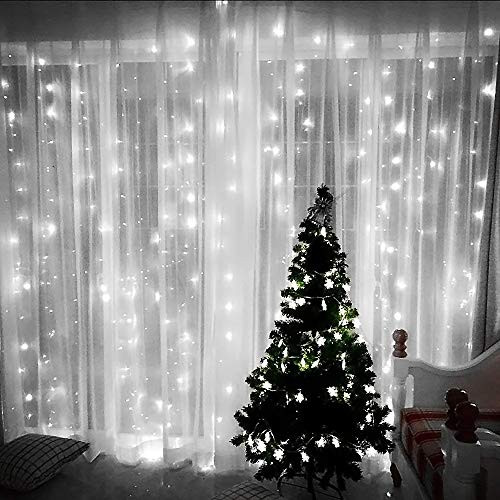 JESLED LED Window Curtain Icicle Lights, 3m x 3m, 10ft 300 LEDs White, Indoor Backdrop String Curtain Light, 8 Modes String Lights, for Wedding Party Garden Holiday Decoration JESLED LED Window Curtain Icicle Lights, 3m x 3m, 10ft 300 LEDs White, Indoor Backdrop String Curtain Light, 8 Modes String Lights, for Wedding Party Garden Holiday Decoration