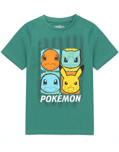 Pokemon T-Shirts Boys Kids Green OR Black Pikachu Characters Top 5-6 Years