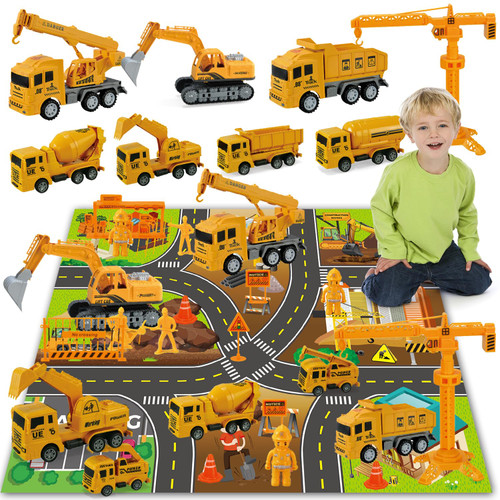Jiakora Construction Vehicle Toy Truck w/Play Mat Road Signs, Dump Trucks, Excavator, Cement Mixer Trucks, Crane, Engineering Vehicles Toys Set for 3 4 5 6 Years Old Toddlers Kids Boys & Girls Jiakora Construction Vehicle Toy Truck w/Play Mat Road Signs, Dump Trucks, Excavator, Cement Mixer Trucks, Crane, Engineering Vehicles Toys Set for 3 4 5 6 Years Old Toddlers Kids Boys & Girls