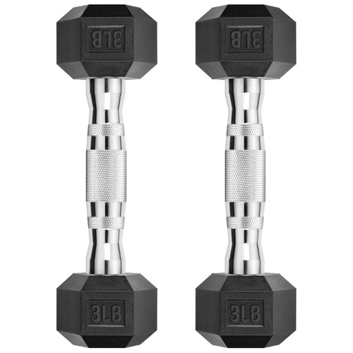 Hex Dumbbell Rubber Encased Dumbbell Strength Training Hex Dumbbell, Hand Weight For Workout & Exercise/Pair of 3LB