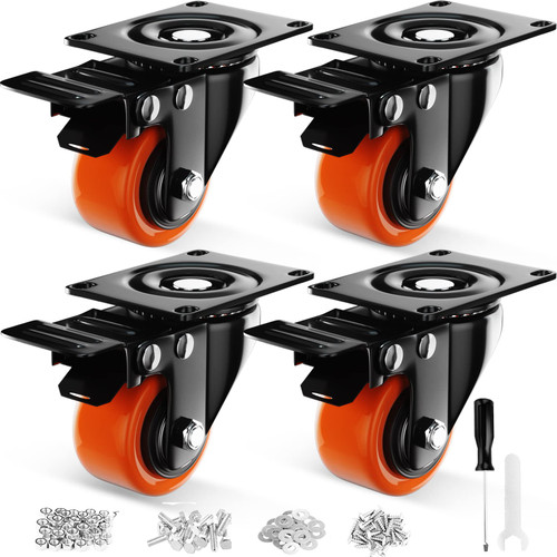 2 Inch Caster Wheels, Casters Set of 4, Heavy Duty Casters with Brake, Locking Industrial Swivel Top Plate Casters Wheels for Furniture and Workbench Cart(Two Hardware Kits Include) 2 Inch Caster Wheels, Casters Set of 4, Heavy Duty Casters with Brake, Locking Industrial Swivel Top Plate Casters Wheels for Furniture and Workbench Cart(Two Hardware Kits Include)