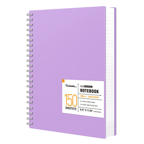 HIUKOOKA 300 Page Spiral Notebooks - A4 Graph Paper Notebook, Grid Notebook Journal 8.27 x 11.2 Inches, Hardcover Notebook 100gsm Thick Paper,for Science,Engineering,Drawing(Purple)