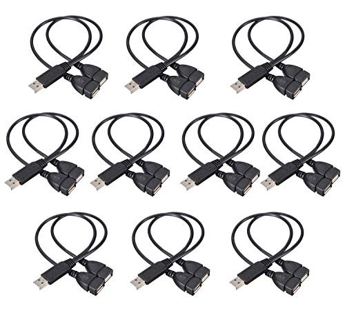USB 2.0 A Male to Dual Female Cable, Yeeco 10PCS 2.0 USB Splitter Cable 1 Male to 2 Female Y Splitter USB 2.0 Extension Cable Sync Data Charge Cord, Pack of 10