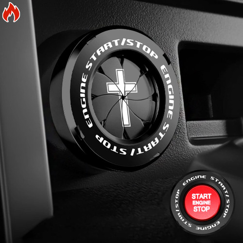 Tybasthe Rotary Push Start Button Cover, Cross Car Accessories Engine Start Stop Button Cover, Car Stickers Interior Decor, Motorcycle Ignition Key Switch Cover, Black