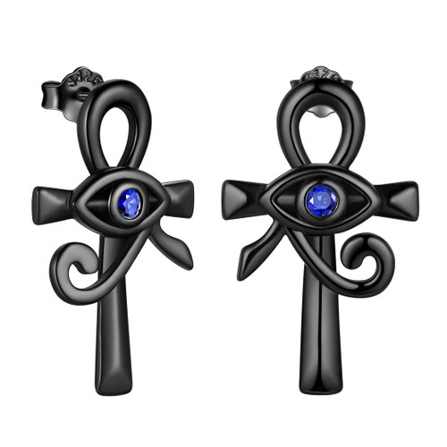Mens Ankh Cross Stud Earrings Black Gun Plated Eye of Horus Earrings Boys Hip Hop Earrings 925 Sterling Silver Key of Nile with Horus Eye of Ra Earrings Protection Jewelry Gift for Christmas FE0189K Mens Ankh Cross Stud Earrings Black Gun Plated Eye of Horus Earrings Boys Hip Hop Earrings 925 Sterling Silver Key of Nile with Horus Eye of Ra Earrings Protection Jewelry Gift for Christmas FE0189K