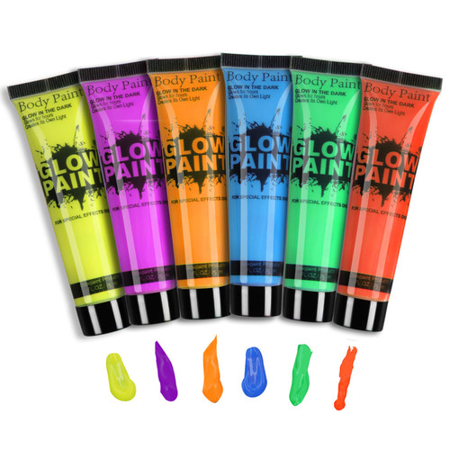 GARYOB UV Blacklight Face Body Paint Glow in the Dark Neon Fluorescent 0.85oz Set of 6 Bright Colors, Halloween Washable Body Paint for Kids Adult GARYOB UV Blacklight Face Body Paint Glow in the Dark Neon Fluorescent 0.85oz Set of 6 Bright Colors, Halloween Washable Body Paint for Kids Adult