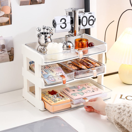 Desk Organzier with Drawers, Desktop Drawer Organizer, Desktop Organization for Office Supplies, Tabletop Storage, Makeup Organizer, Vanity Organizer, Cosmetic Storage Organizer for Dresser Bathroom