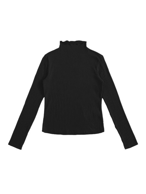 SweatyRocks Women's Casual Mock Neck Long Sleeve Ribbed Knit Slim Fit T Shirts Black M