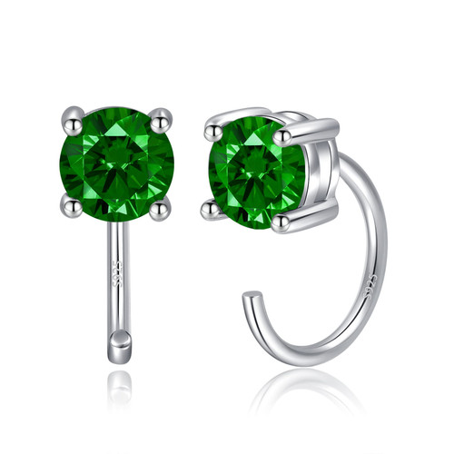 Half Hoops Earrings 925 Sterling Silver Small Huggie Hoop Earrings CZ May Birthstone Earrings Minimalist Tiny Open Hug Hoop Earrings Cartilage Piercing Earrings