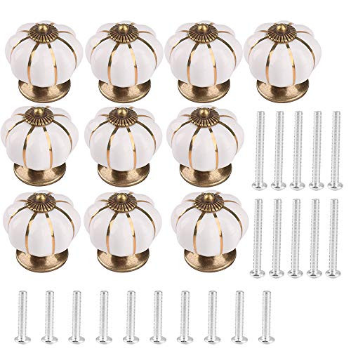 Pumpkin Knobs for Kitchen Cabinets Dresser Drawers Ivory Pulls Ceramic Handles Vintage 10pcs