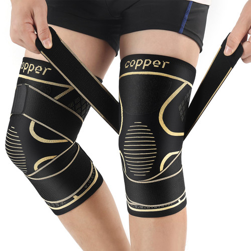 Copper Knee Braces with Strap for Knee Pain Women and Men(2 Pack), Knee Compression Sleeve for Arthritis, ACL, Meniscus Tear, Joint Pain Relief, Knee Support for Working, Running, Weightlifting(S)