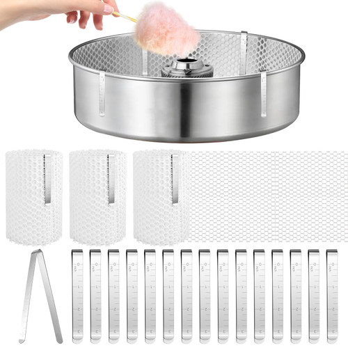 Akamino 3 Pcs Cotton Candy Machine Meshs and 16 Pcs Clip Stabilizer Kit, White Cotton Candy Machine Supplies for Candy Floss Maker