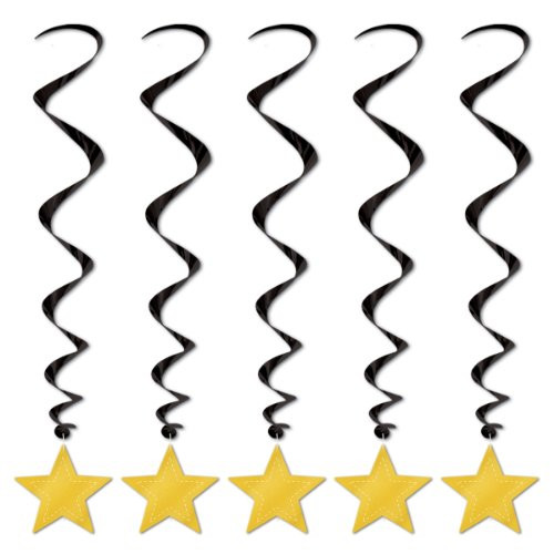 Beistle 5-Pack Star Whirls, 3-Feet, Black and Gold