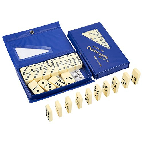 Double Six Dominoes Set - 2 Pack of Classic 28 Pieces Ivory Domino Tiles in Durable Plastic Storage Case for Table Game Double Six Dominoes Set - 2 Pack of Classic 28 Pieces Ivory Domino Tiles in Durable Plastic Storage Case for Table Game