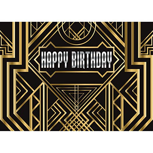 SJOLOON 7X5ft Great Gatsby Photography Backdrops Happy Birthday Adults Children Party Background Black and Gold Golden Banner Photo Studio Props 11053 SJOLOON 7X5ft Great Gatsby Photography Backdrops Happy Birthday Adults Children Party Background Black and Gold Golden Banner Photo Studio Props 11053