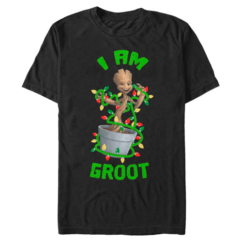 Marvel Big & Tall Classic Holiday Groot Men's Tops Short Sleeve Tee Shirt, Black, 3X-Large
