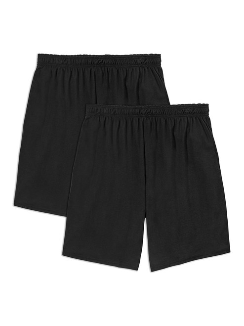 Fruit of the Loom Men's Eversoft Cotton Shorts with Pockets (S-4XL), 2 Pack-Black, Medium