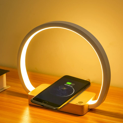 Bedside Lamp Wireless Charger LED Table Lamp with Touch Control Desk Lamp Eye-Caring Reading Light for Kids Bedroom Bedside Lamps for Nightstand Minimalist Solid Wood desk lamp for Kids Room Living