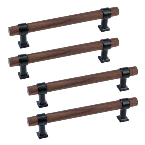 Antrader 4-Pack Drawer Pulls,Hole Centers 128mm/5.04" Walnut Wood Kitchen/Wardrobe/Cabinet Hardware Pull Handle with Screw,6.57" Total Length