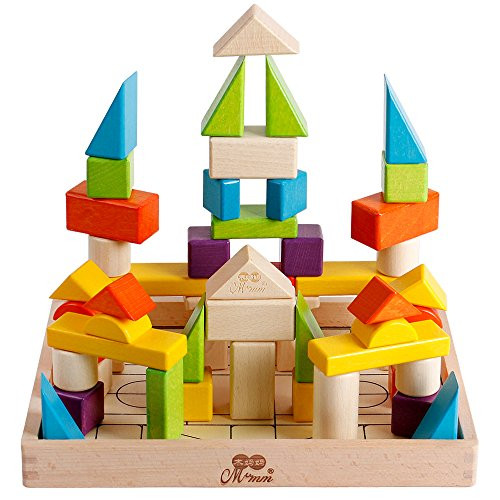 bodolo 56Pcs Wooden Building Blocks Set Kids Construction Building Castle Staking Blocks Set Educational Toys for Boys and Girls
