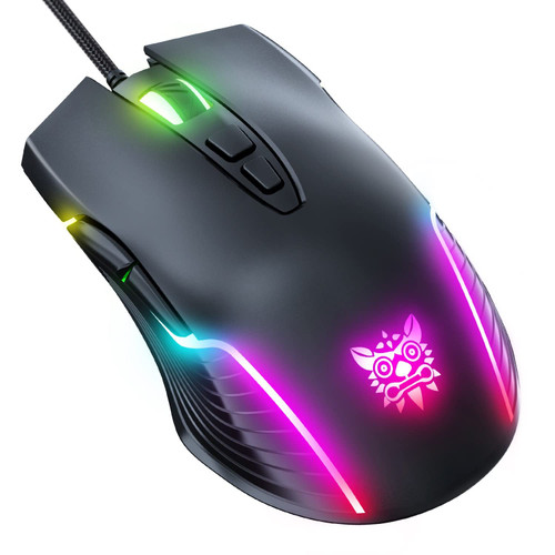 NEWSTYP Cute RGB 6400 DPI Wired Gaming Mouse Breathing LED Optical USB 7 Buttons Gamer Computer Pink Mice for Laptop PC Desktop (Black)