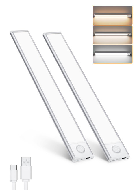 54 LED Under Cabinet Lights 2 Pack, 3 Color Temperatures Motion Sensor Under Counter Lights, 2500mAh Rechargeable Dimmable Closet Lights, Wireless Night Lights for Wardrobe, Kitchen, Hallway, Stairs