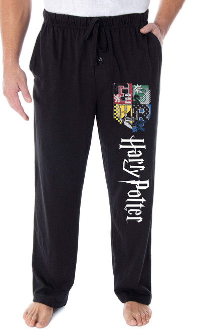 Harry Potter Adult Mens' Hogwarts Crest Collegiate Style Pajama Lounge Pants (XXXL) Black