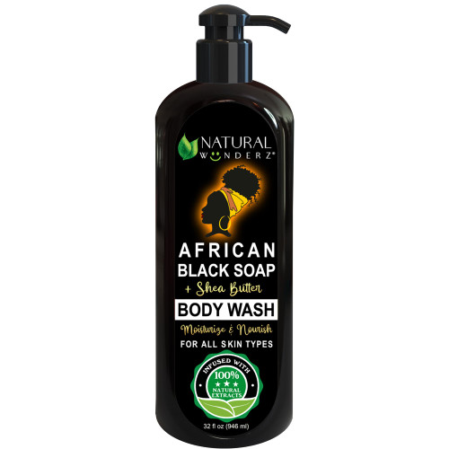 Natural Wunderz Body Wash with African Black Soap and Shea Butter, 32 Fl Oz Shower Gel, Promotes Acne Treatment, Contains All Natural Extracts, Vegan, and Sulfate-Free Body Scrub Natural Wunderz Body Wash with African Black Soap and Shea Butter, 32 Fl Oz Shower Gel, Promotes Acne Treatment, Contains All Natural Extracts, Vegan, and Sulfate-Free Body Scrub