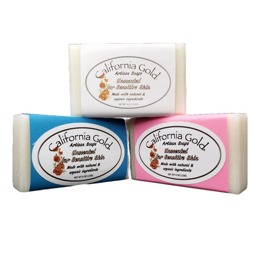 California Gold Artisan Soaps-Unscented Bar Soap-3 Bars- (12ounces)