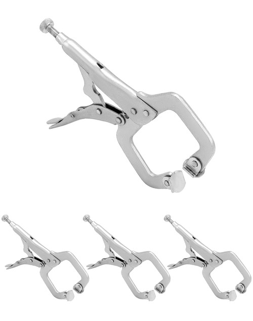 QWORK C - Clamp Locking Pliers, 4 Pack 11 Inch Locking Plier Table and Tool Vise Grip Adjustable Locking Welding C Clamp Woodworking Clamps Set, for Wood Working, Welding, Electrician Maintenance