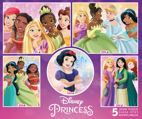 Ceaco - 5 in 1 Multipack - Disney Princess - (2) 300 Piece, (2) 500 Piece, (1) 750 Piece Jigsaw Puzzles