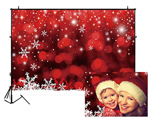Allenjoy 7x5ft Nature Winter Wonderland Red Bokeh White Snow Snowflake Christmas Party Decoration Photography Backdrop and Studio Props Xmas Eve Banner Background Photo Booth