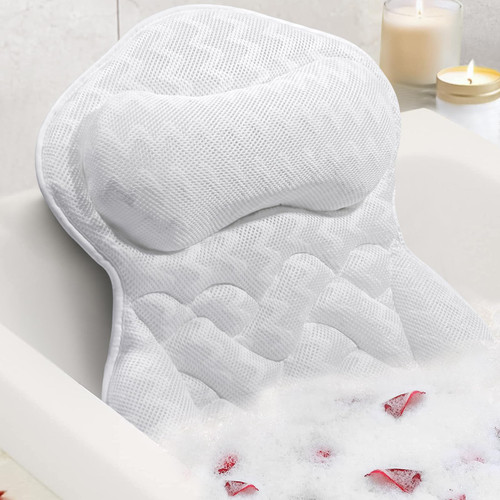 ODOX.MS Bath Pillow for Tub,Bathtub Pillow,Bath Pillows for tub Neck and Back Support,4D Mesh Fabric Strong Suction Waterproof Relaxing Headrest,Bath Accessories Spa Gifts