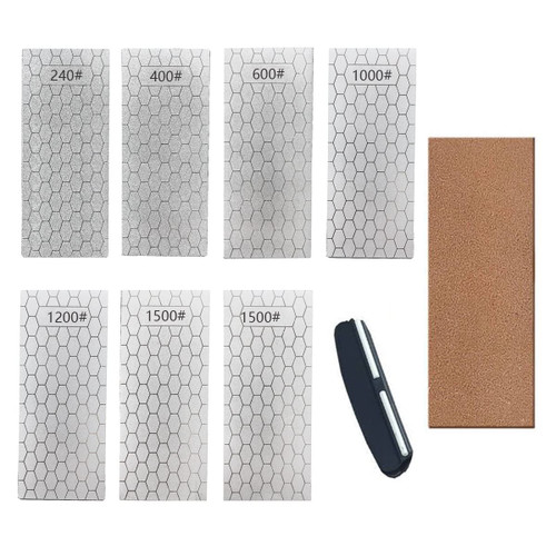 Diamond Sharpening Stone, 7 Pcs Knife Sharpening Stone with Extra Fine/Coarse Plate and Non-slip Base,240/400/600/1000/1200/1500/2000 Grit, with Angle Guide and Leather