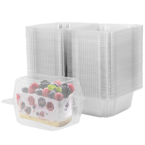 FUNSUEI 200 Pack 5.4 Inch Clamshell Take Out Tray, Clear Hinged Plastic Containers, Square Disposable Takeout Box Clamshell Dessert Container Single Compartment to Go Box for Home, Restaurant