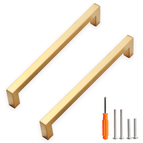 Redunest Cabinet Pulls Gold Cabinet Handles Square Drawer Pulls, 5 Pack 7-1/2 Inch Stainless Steel Kitchen Door Cupboard Cabinet Handles, Drawer Hardware Handles, 192mm Hole Centers