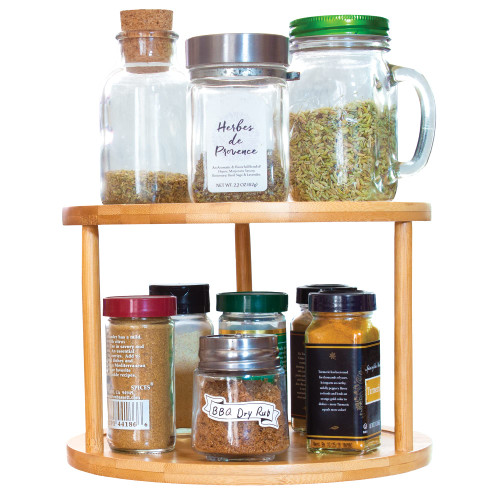 TB Home Two-Tier Bamboo Wood Lazy Susan Organizer Kitchen Turntable for Cabinet, Table or Pantry Organization