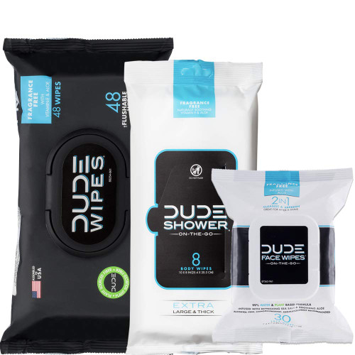 DUDE Wipes - Flushable, Shower Body & Face Wipes - 86 Wipes - Unscented with Vitamin-E & Aloe - Head to Toe DUDE Combo