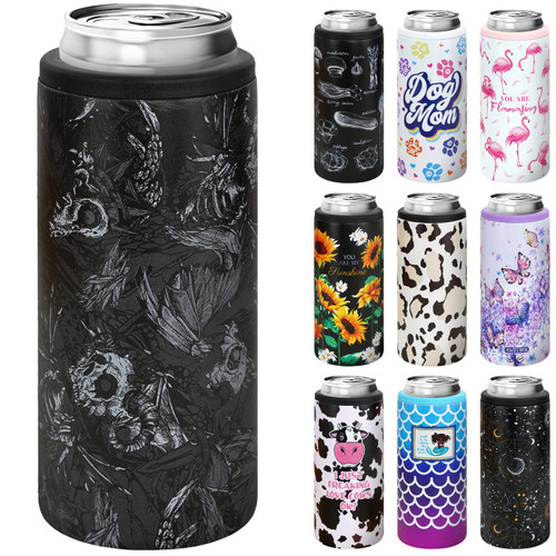 NewYT Skinny Can Cooler,Slim Can Cooler Insulated,Double Wall Vacuum Stainless Steel Drink Holder,Skinny Can Coozie 12oz for Hard Seltzer,Slim Beer and Energy Drinks-Gothic Skull NewYT Skinny Can Cooler,Slim Can Cooler Insulated,Double Wall Vacuum Stainless Steel Drink Holder,Skinny Can Coozie 12oz for Hard Seltzer,Slim Beer and Energy Drinks-Gothic Skull