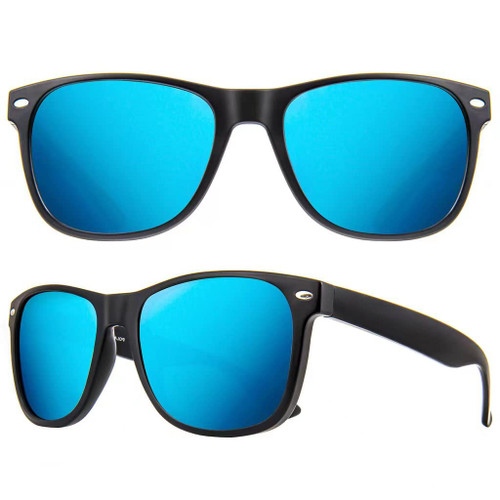 MAXJULI Polarized Sunglasses for Big Heads Men Women,UV 400 Protection Wood Grain Sun Glasses fit XL 8809 (Black/Blue Revo)