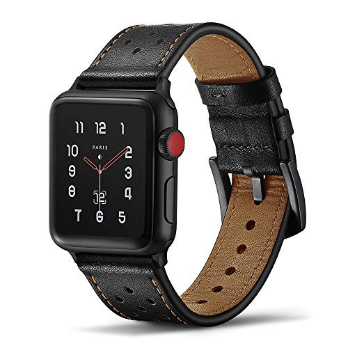 Tasikar Leather Band Compatible with Apple Watch Band 42mm 44mm Genuine Leather Replacement Band Compatible with Apple Watch Series 4 (44mm) Series 3 Series 2 Series 1 (42mm) - Black Tasikar Leather Band Compatible with Apple Watch Band 42mm 44mm Genuine Leather Replacement Band Compatible with Apple Watch Series 4 (44mm) Series 3 Series 2 Series 1 (42mm) - Black