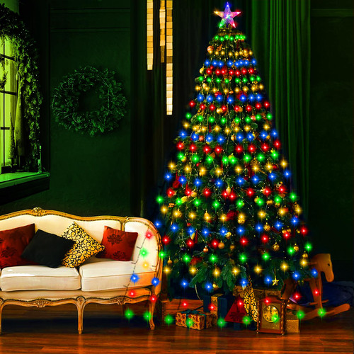 OSORD Christmas Tree Lights with Star 6.6FTx16 Lines 400LED Christmas Multicolor String Lights with 8 Modes Waterproof Xmas Tree Fairy Lights Indoor Outdoor for Xmas Tree Decoration