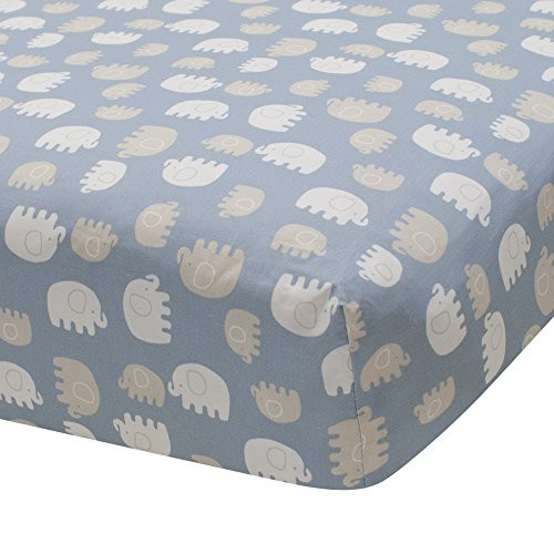 Lambs & Ivy Signature Elephant Tales 100% Cotton Fitted Crib Sheet - Blue/Gray/White Lambs & Ivy Signature Elephant Tales 100% Cotton Fitted Crib Sheet - Blue/Gray/White