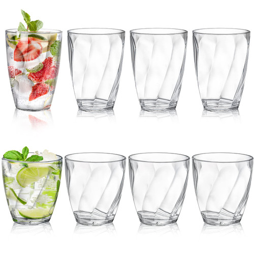 Lawei Set of 8 Plastic Drinking Glasses, 4 Each 10oz and 13oz Reusable Shatterproof Drinking Tumblers, Unbreakable Acrylic Clear Cups for Water, Juice and Cocktails, Dishwasher-Safe