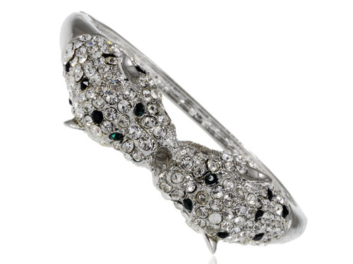 Alilang Silvery Toned Black Emerald Clear Crystal Rhinestone Twin Lion Cuff Bracelet Bangle Alilang Silvery Toned Black Emerald Clear Crystal Rhinestone Twin Lion Cuff Bracelet Bangle