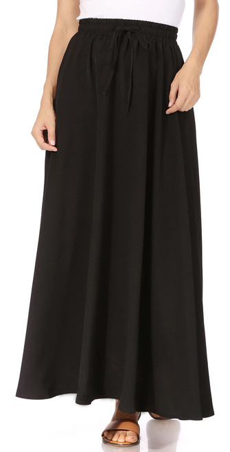 Black Maxi Skirts for Women Trendy Long Length Reg & Plus Skirts for Women & Teens, Summer & Winter Skirt, Elastic High Waisted Womens Skirts for Women Dressy Casual (Large, Black)