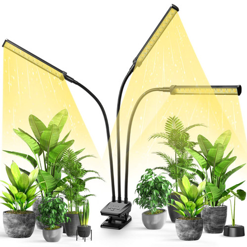 TechGarden Plant Grow Light, Indoor Growing Lamp with Desk Clip On, LED Full Spectrum Plant Light with Timer for Succulent Seedlings, Auto Switch & Adjustable Gooseneck - Black